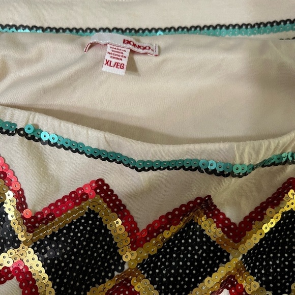 Bongo Mini Stretch Skirt with Sequins and Aztec or Native American Design XL - Picture 4 of 9